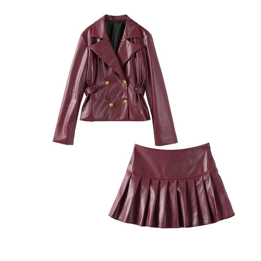 Leather burgundy set