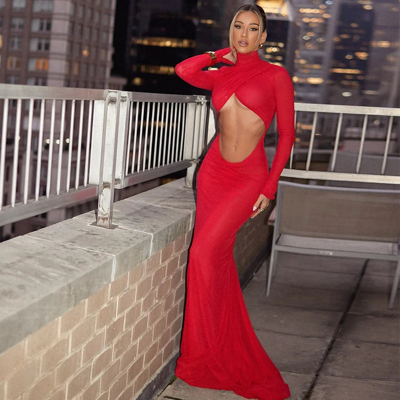 Red party maxi dress