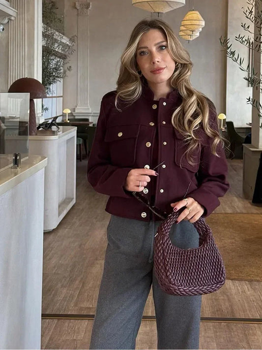 Burgundy cropped jacket