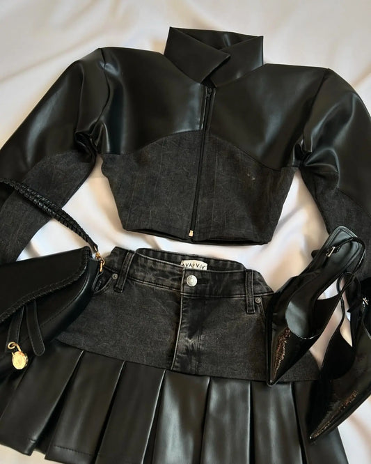 Denim-leather set